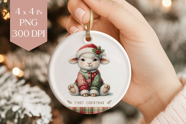 Baby Lamb First Christmas Sublimation Ornament PNG Sublimation BijouBay 