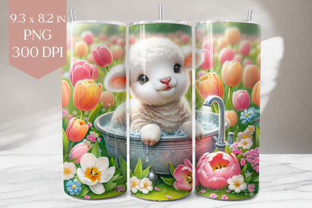 Baby Lamb in Spring Tulips Tumbler Wrap Sublimation BijouBay 