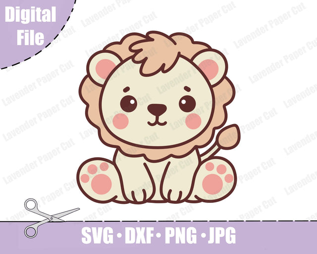 Baby Lion SVG, Kawaii Lion, Nursery decor, Safari Animal, Baby Shower Gift, PNG, JPG, Clipart, Embroidery, Cricut or Silhouette SVG Lavender Paper Cut 
