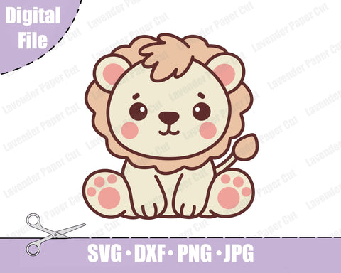 Baby Lion SVG, Kawaii Lion, Nursery decor, Safari Animal, Baby Shower Gift, PNG, JPG, Clipart, Embroidery, Cricut or Silhouette SVG Lavender Paper Cut 
