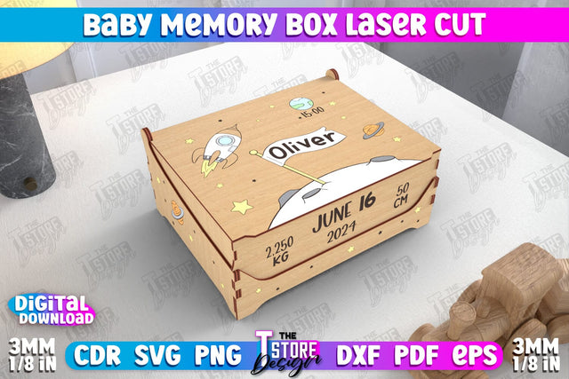 Baby Memory Box | Personalized Box | Storage Box | Gift Box | Baby Keepsake Box | CNC File SVG The T Store Design 
