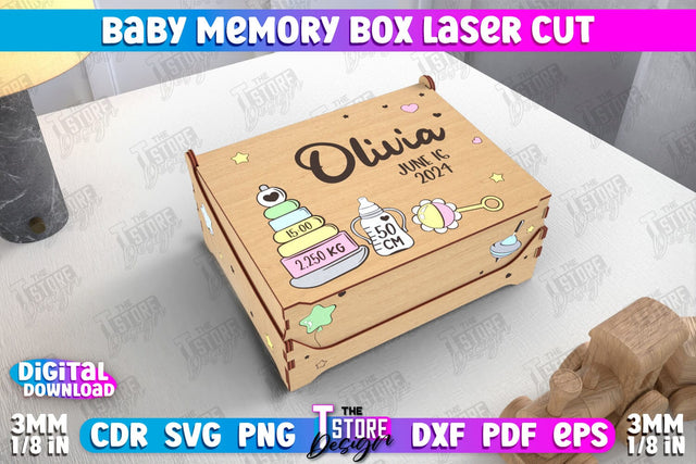 Baby Memory Box | Personalized Box | Storage Box | Gift Box | Baby Keepsake Box | CNC File SVG The T Store Design 