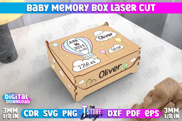 Baby Memory Box | Personalized Box | Storage Box | Gift Box | Baby Keepsake Box | CNC File SVG The T Store Design 