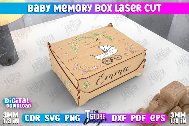 Baby Memory Box | Personalized Box | Storage Box | Gift Box | Baby Keepsake Box | CNC File SVG The T Store Design 