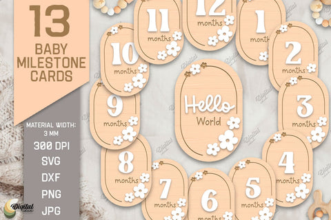 Baby Milestone Card Laser Cut Bundle. Flowers SVG SVG Evgenyia Guschina 