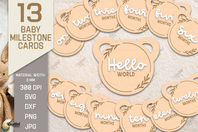 Baby Milestone Card Laser Cut Bundle. Teddy Bear SVG - So Fontsy