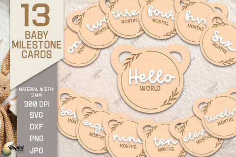 Baby Milestone Card Laser Cut Bundle. Teddy Bear SVG SVG Evgenyia Guschina 