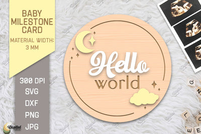 Baby Milestone Card Laser Cut. Hello World. Moon SVG. SVG Evgenyia Guschina 