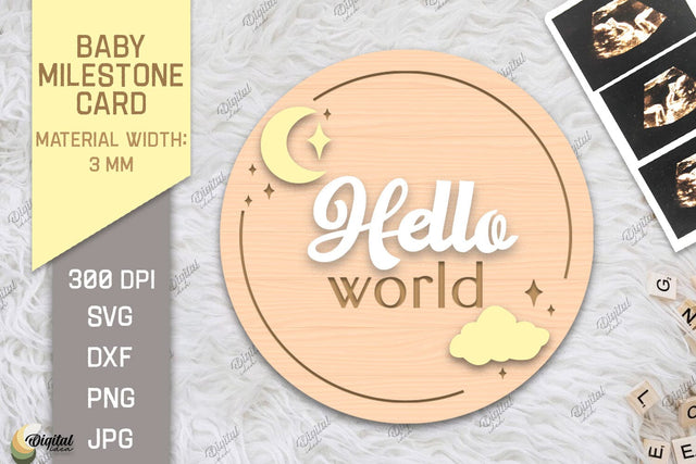 Baby Milestone Card Laser Cut. Hello World. Moon SVG. SVG Evgenyia Guschina 