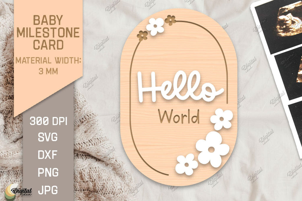 Baby Milestone Card Laser Cut. Hello World SVG - So Fontsy