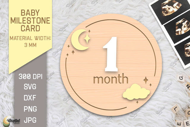 Baby Milestone Card Laser Cut. Moon SVG. 1 Month SVG Evgenyia Guschina 