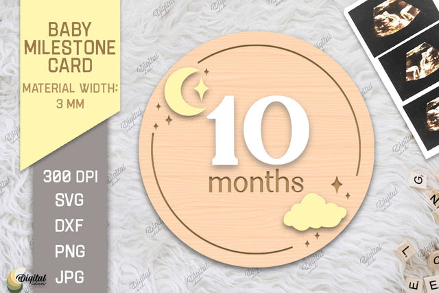 Baby Milestone Card Laser Cut. Moon SVG. 10 Month SVG Evgenyia Guschina 