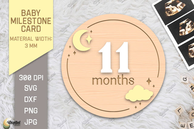 Baby Milestone Card Laser Cut. Moon SVG. 11 Month SVG Evgenyia Guschina 