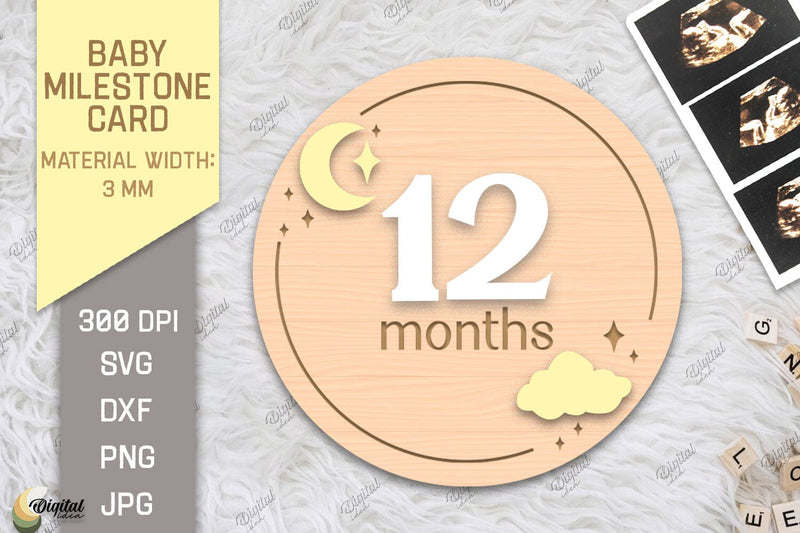 Baby Milestone Card Laser Cut. Moon SVG. 12 Month SVG Evgenyia Guschina 