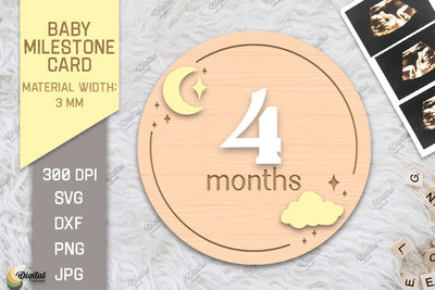 Baby Milestone Card Laser Cut. Moon SVG. 4 Month SVG Evgenyia Guschina 