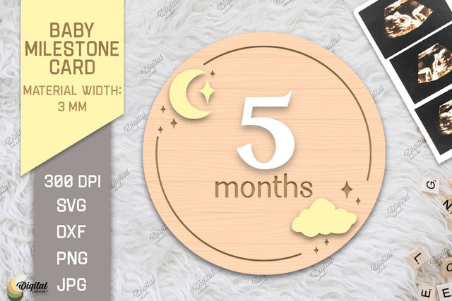 Baby Milestone Card Laser Cut. Moon SVG. 5 Month SVG Evgenyia Guschina 