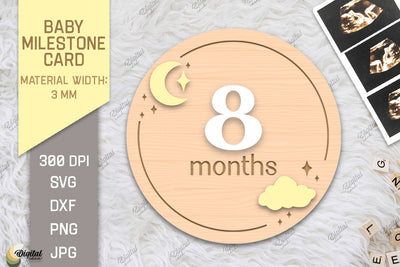 Baby Milestone Card Laser Cut. Moon SVG. 8 Month SVG Evgenyia Guschina 