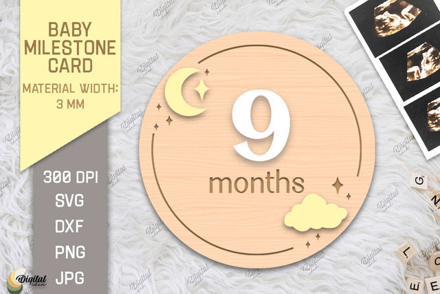 Baby Milestone Card Laser Cut. Moon SVG. 9 Month SVG Evgenyia Guschina 