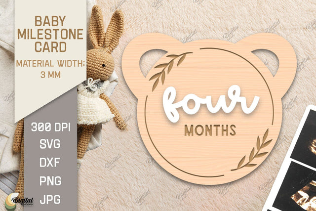 Baby Milestone Card Laser Cut. Teddy Bear SVG. Four Month SVG Evgenyia Guschina 