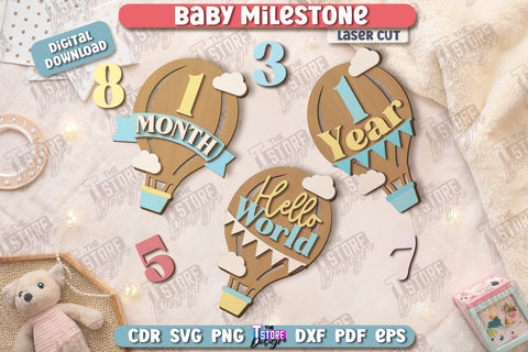 Baby Milestone Countdown Laser Cut Bundle | Milestone Marker Monthly | Baby Photo Props SVG The T Store Design 