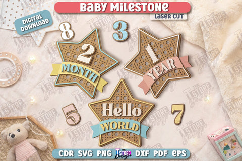 Baby Milestone Countdown Laser Cut Bundle | Milestone Marker Monthly | Baby Photo Props SVG The T Store Design 