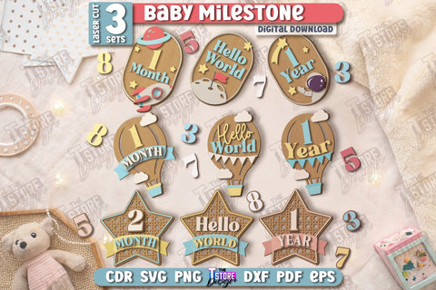Baby Milestone Countdown Laser Cut Bundle | Milestone Marker Monthly | Baby Photo Props SVG The T Store Design 