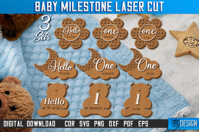 Baby Milestone Laser Cut Bundle | Milestone Marker Monthly | Baby Photo Props | CNC File SVG Fly Design 