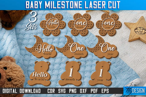 Baby Milestone Laser Cut Bundle | Milestone Marker Monthly | Baby Photo Props | CNC File SVG Fly Design 