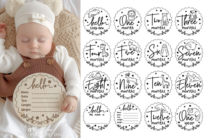Baby Milestones Svg Bundle, Baby Monthly Milestones Svg, Baby First Year Milestones Svg SVG Artinrhythm shop 