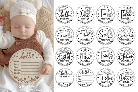 Baby Milestones Svg Bundle, Baby Monthly Milestones Svg, Baby First Year Milestones Svg SVG Artinrhythm shop 