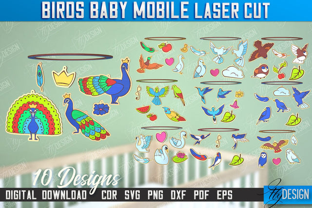 Baby Mobile Bundle | Birds Design | Baby Room Décor | New Born | CNC Files SVG Fly Design 
