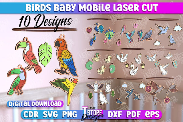 Baby Mobile Bundle | Birds Design | Baby Room Décor | New Born | CNC Files SVG The T Store Design 