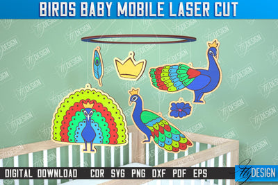 Baby Mobile | Peacock Design | Baby Room Décor | New Born | CNC Files SVG Fly Design 