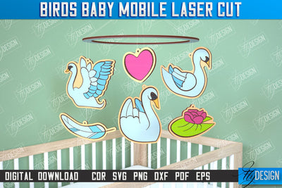 Baby Mobile | Swan Design | Baby Room Décor | New Born | CNC Files SVG Fly Design 