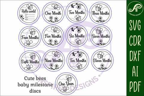 Baby monthly milestone discs SVG Bees theme SVG APInspireddesigns 