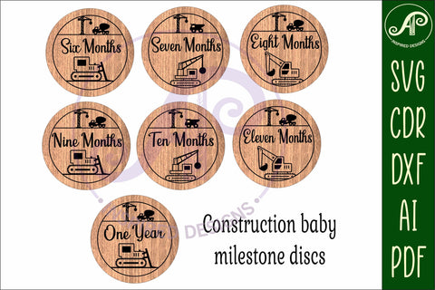 Baby monthly milestone discs SVG construction digger theme SVG APInspireddesigns 