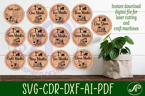 Baby monthly milestone discs SVG construction digger theme SVG APInspireddesigns 