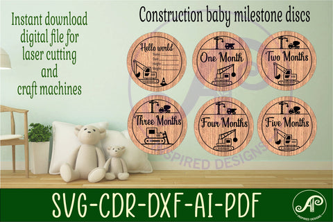 Baby monthly milestone discs SVG construction digger theme SVG APInspireddesigns 