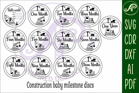 Baby monthly milestone discs SVG construction digger theme SVG APInspireddesigns 
