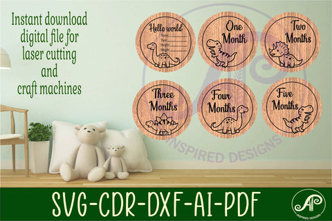 Baby monthly milestone discs SVG Dinosaur theme SVG APInspireddesigns 
