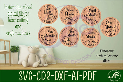 Baby monthly milestone discs SVG Dinosaur theme SVG APInspireddesigns 