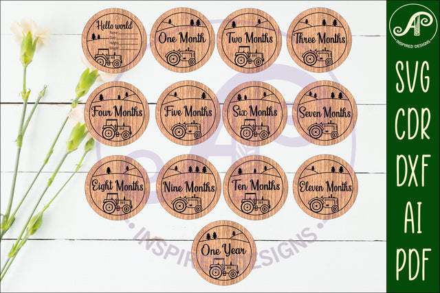 Baby monthly milestone discs SVG Farm tractor theme SVG APInspireddesigns 