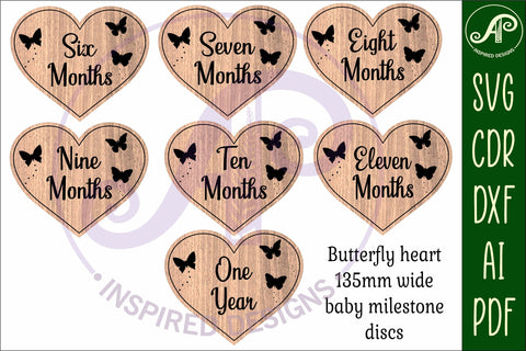 Baby monthly milestone discs SVG heart and butterfly theme SVG APInspireddesigns 