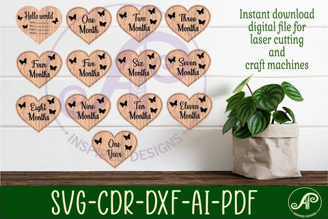 Baby monthly milestone discs SVG heart and butterfly theme SVG APInspireddesigns 