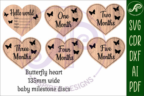 Baby monthly milestone discs SVG heart and butterfly theme SVG APInspireddesigns 