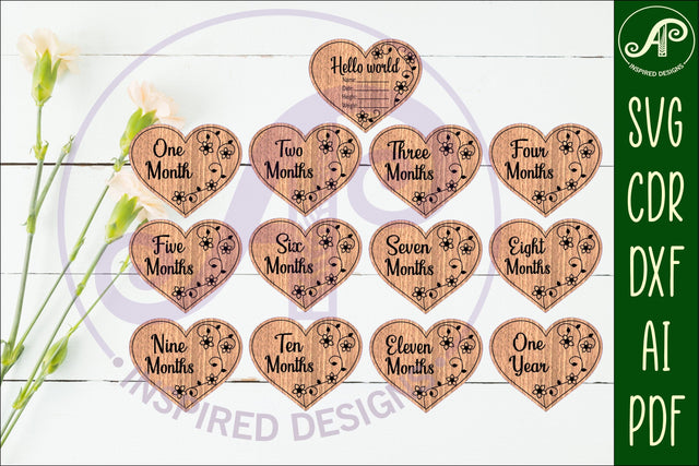 Baby monthly milestone discs SVG heart with vine flowers SVG APInspireddesigns 