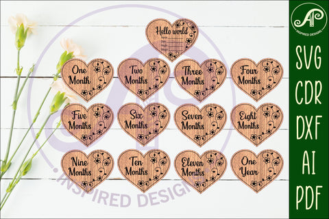 Baby monthly milestone discs SVG heart with vine flowers SVG APInspireddesigns 