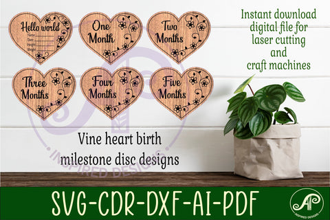 Baby monthly milestone discs SVG heart with vine flowers SVG APInspireddesigns 