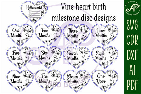 Baby monthly milestone discs SVG heart with vine flowers SVG APInspireddesigns 