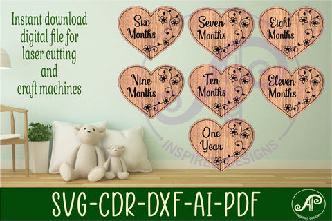 Baby monthly milestone discs SVG heart with vine flowers SVG APInspireddesigns 
